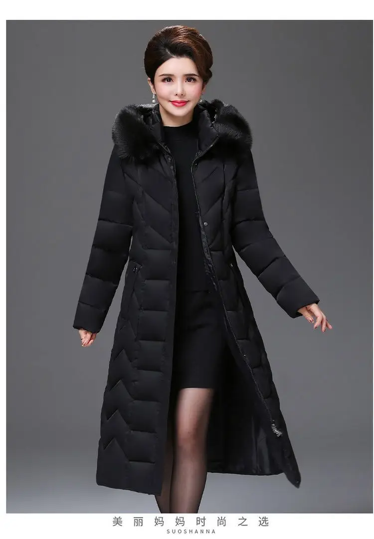 Middle Aged Mother Down Cotton Jacket 6XL Winter Oversized Thick Hooded Coat Windproof Rainproof Female Warm Long Parka Overcoat