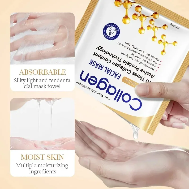 SADOER Collagen Face Mask Firming Moisturizing Repair Brightening Skincare Face Sheet Hydrating Facial Wrapped Masks Skin Care