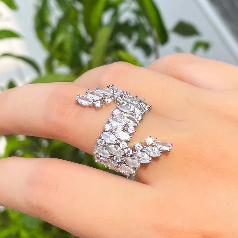 CWWZircons Wrap Around Finger Brilliant Cubic Zirconia Paved Chic Silver Color Women Party Wedding Banquet Rings Adjustable R225