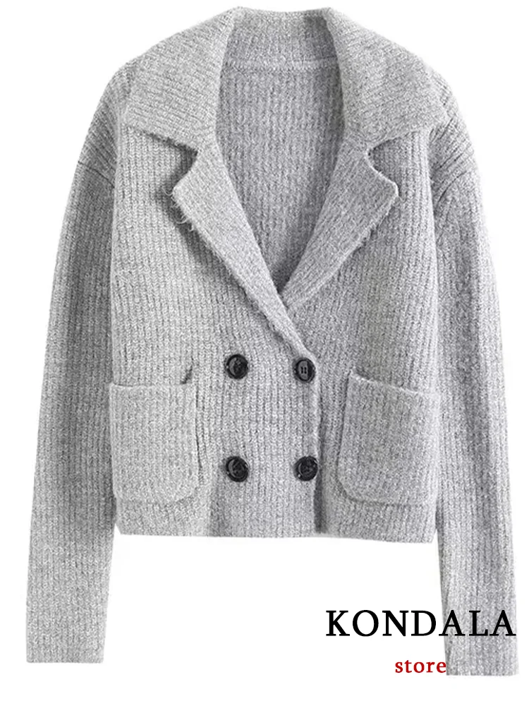 

KONDALA Vintage Chic Women Knitted Jackets Button Solid Warm Coats New Fashion 2023 Autumn Winter Female Oversized Outwears