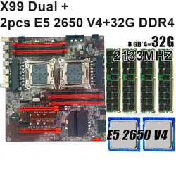 KEYIYOU Dual X99 Motherboard With LGA2011-3 XEON E5 2650 V4 *2 CPU With 4pcsX8GB = 32GB DDR4 2133MHz Server Memory Combo Kit