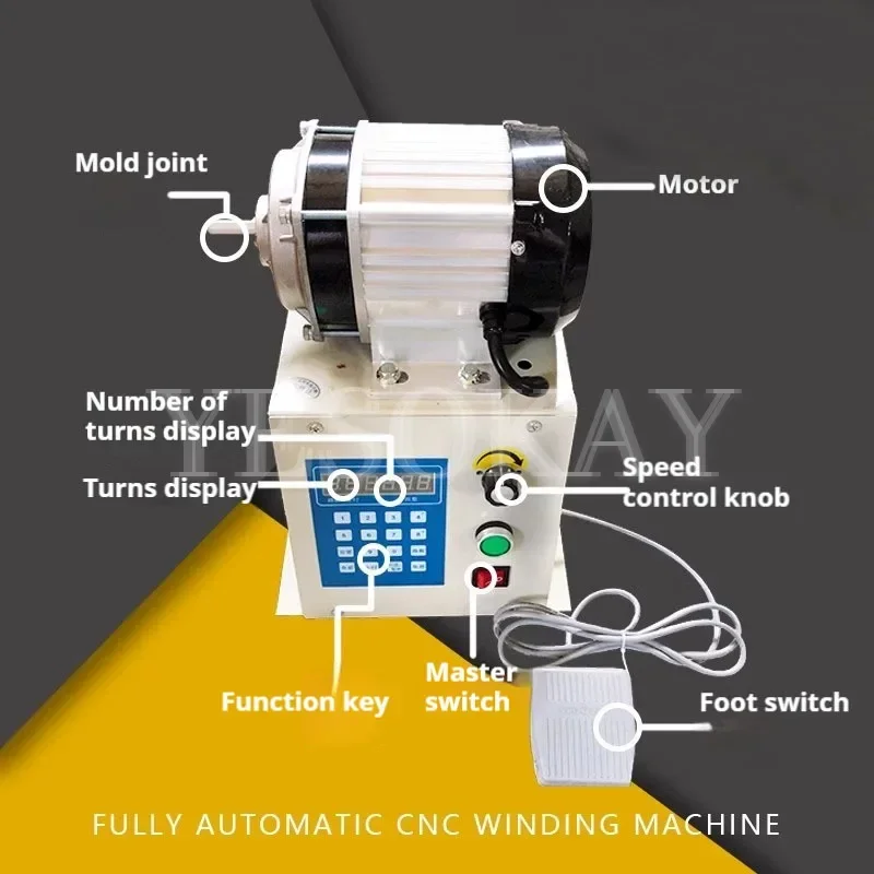 เครื่องม้วนไฟฟ้าอัตโนมัติ/อุปกรณ์แม่พิมพ์ม้วนลวดเคลือบหม้อแปลงแรงบิดสูงพร้อมระบบควบคุมแบบดิจิตอล 0-999 รอบ