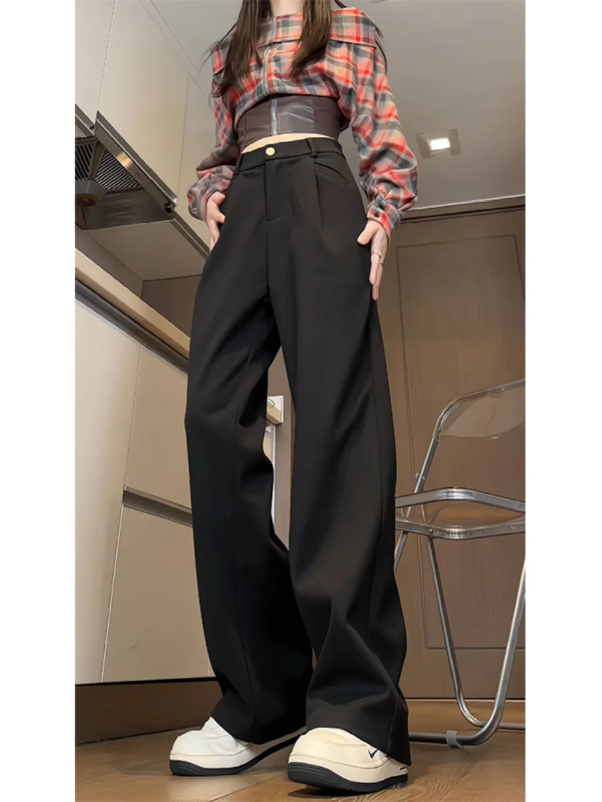

Bla American Sle Drapey Woolen Trousers Loose Wide Leg Casual Pants Hip Hop Loose Fit Straight Cut Youthful Faion