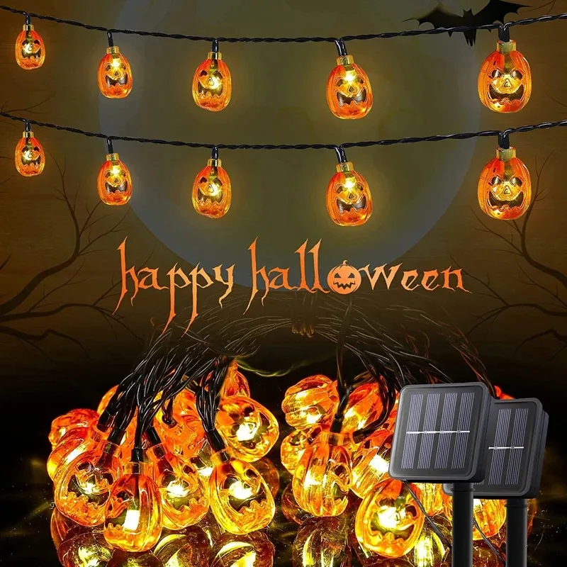 Halloween Christmas Decoration Light String Solar Pumpkin Light String Waterproof 100 LED Lights for Outdoor Home Terrace Garden