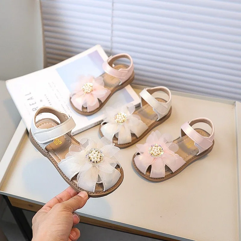 

Children's Summer Sandals Elegant Flower Girls Fashion Princess Wedding Party Shoes Chic New Kids Causal Flat Sandals Hollow-out