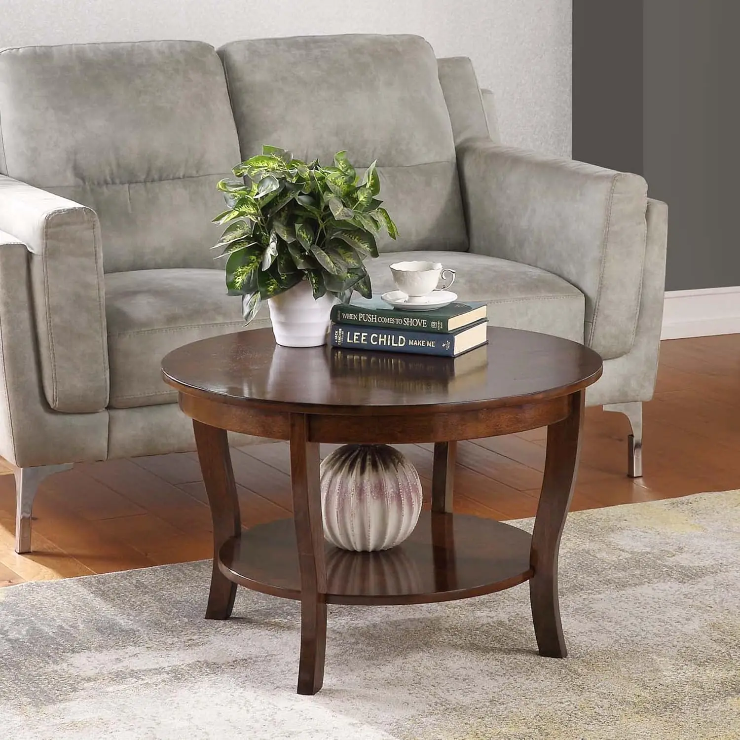 Concepts American Heritage Round Coffee Table with Shelf, 30(L) x 30(W) x 18