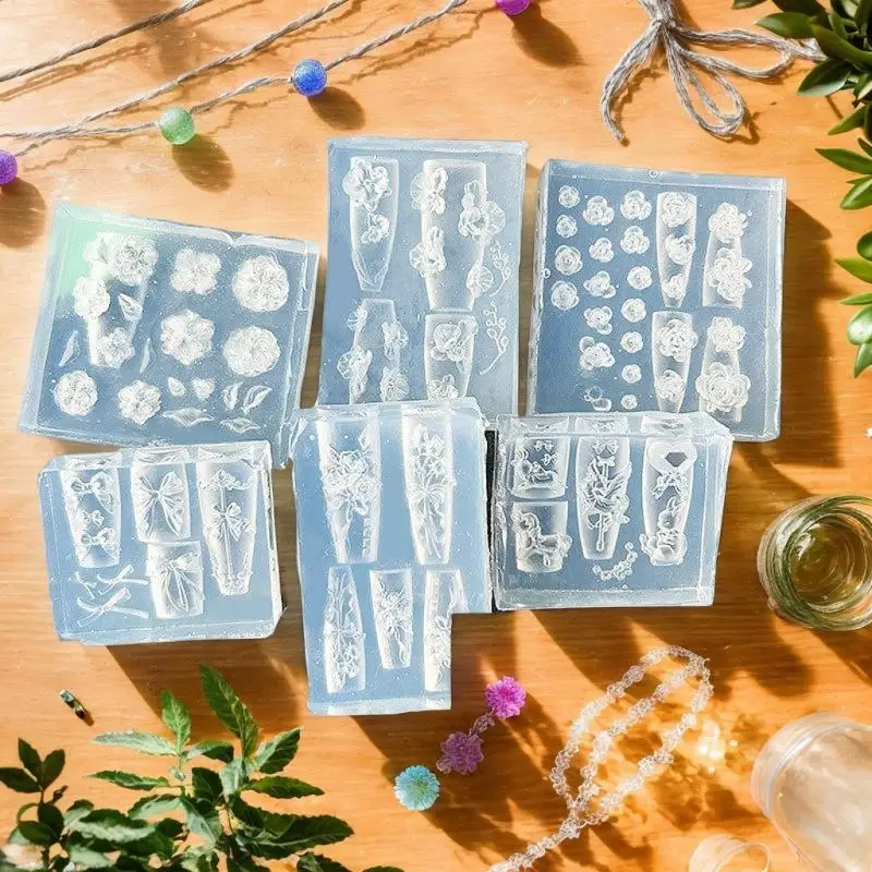 Nail Art Essentials 3D Flower and Bow Silicone Mold For Nail Decor; DIY Manicure Stamping Plates Tool Design In Rose Theme.
