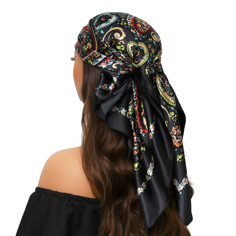 Cachecol Hijab de seda cetim para mulheres, xales quadrados, cachecol de cabelo, lenço, bandana, cabeça, pescoço, senhoras, fêmea, moda, 90x90cm