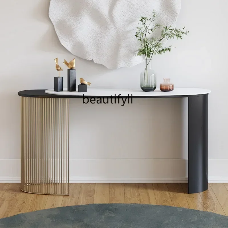 SS نمط جديد طاولة مدخل بلاطة الصخور الفاخرة الخفيفة أريكة الحائط الإيطالية الحديثة مرة أخرى عدد قليل من طاولات المدخل الممرات 7486 #2