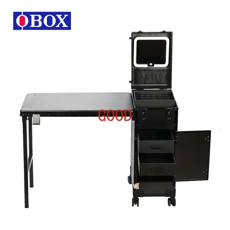 Factory Portable Rolling Manicure Table Foldable Traveling Nail Desk w/Storage Makeup Train Case Cosmetic Trolley Case Nail desk