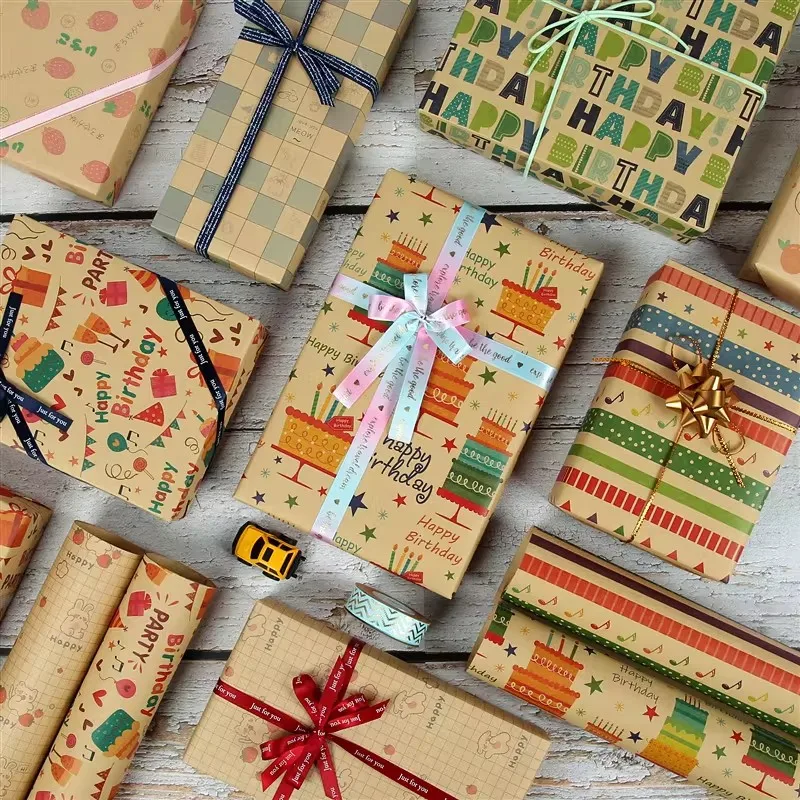 50*70 سنتيمتر كرافت ورقة الرجعية هدية صندوق مواد التعبئة والتغليف هدية عيد ميلاد سعيد ورق التغليف Diy بها بنفسك ورق تزيين الطرف