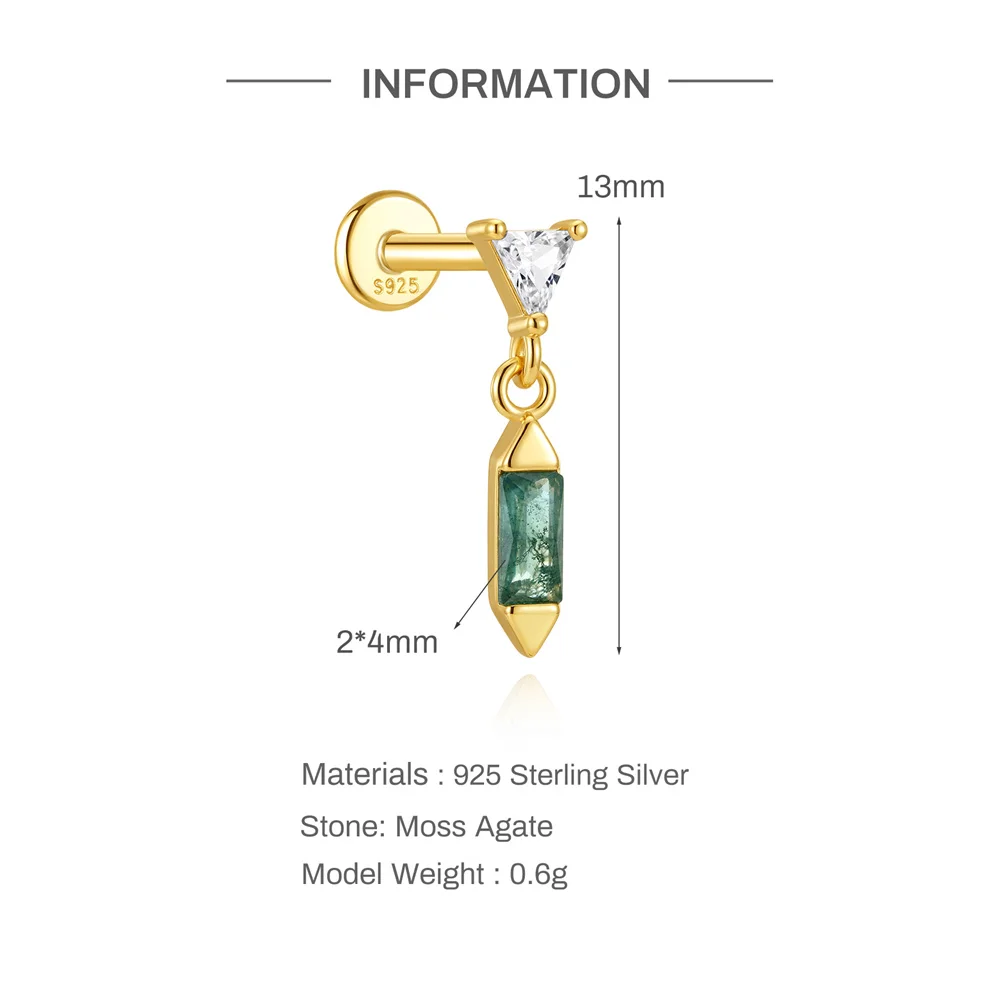 Aide 925 Sterling Silver Small Tiny Green Agate Stud Earrings Gold Color Cut Crystal Studs Ear For Women Jewelry Pendientes 1PC