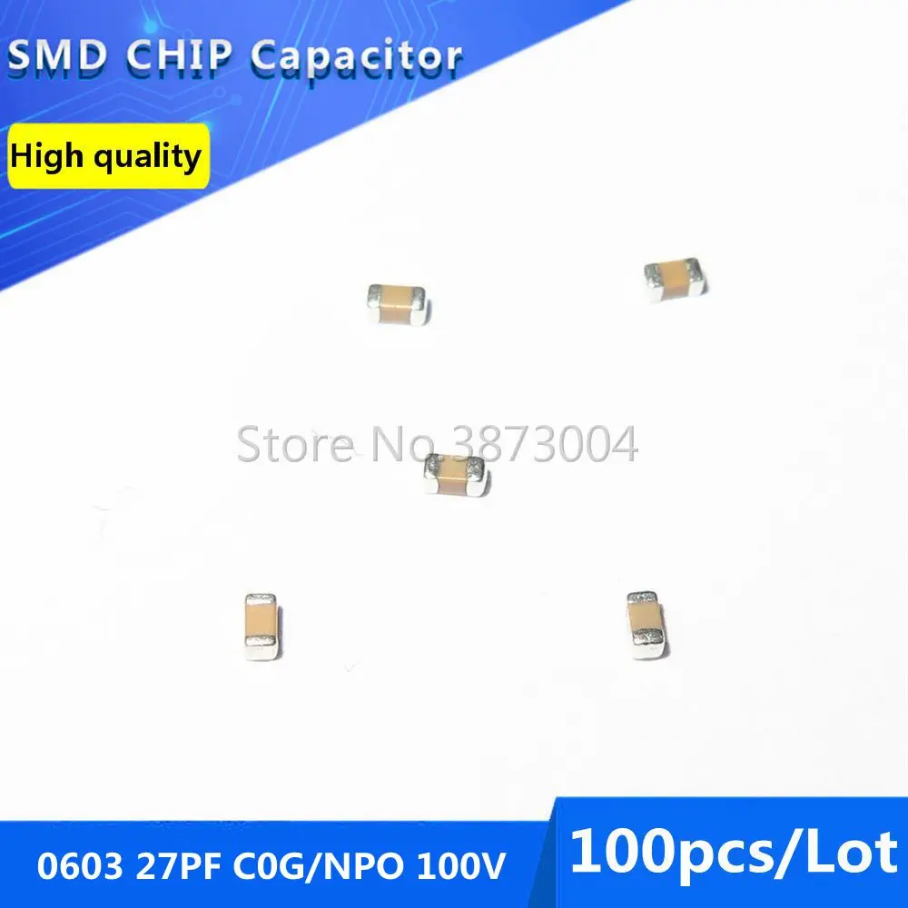 100pcs 0603 27PF C0G/NPO 100V 5%  SMD Chip Capacitor