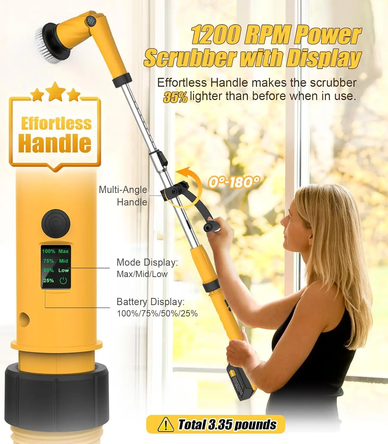 Электрический скруббер, очень большая щетка Q3, 6000 мАч, лучший аккумулятор, скруббер для чистки, беспроводной скруббер для душа 1200 об/мин