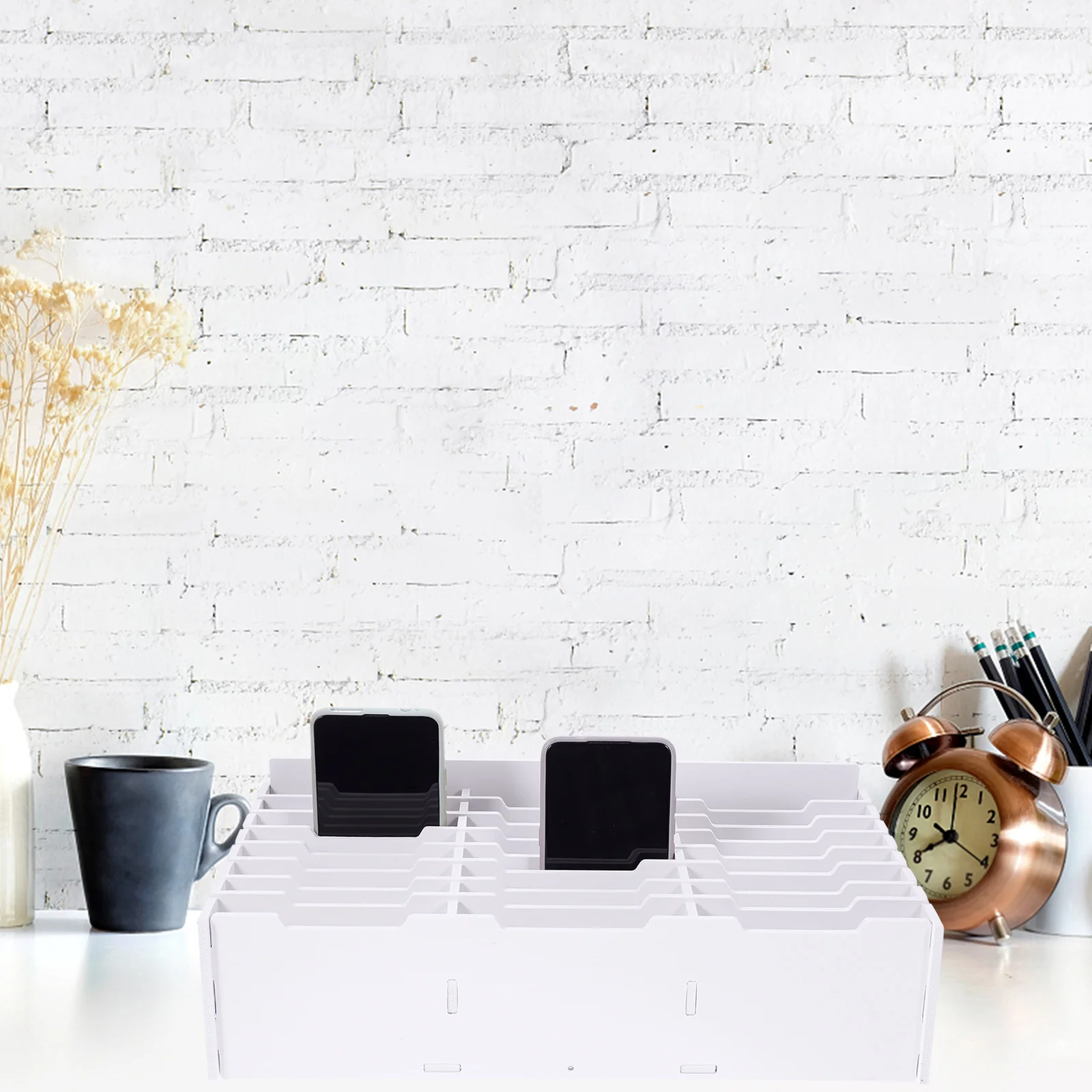 Multi-Grid Storage Box Desktop Organizer Classroom Cell Phone Holder Wooden Phone Management Box Desk Storage Case