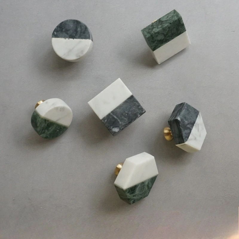 

Nordic Brass Marble Handle Dual Color Bathroom Wardrobe Door Knob Drawer Cabinet Light Luxury Double Panel Small Handle