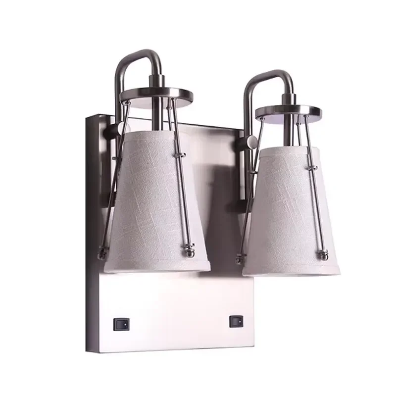 Modern Bedside Hotel Room Lighting for Hotel Lamp Shades Satin Nickel Metal Bracket White Linen Fabric Shade Hotel Wall
