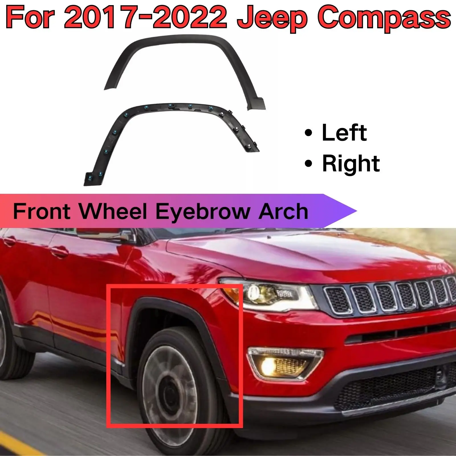 Arco de cejas de rueda delantera para Jeep Compass 2017, 2018, 2021, 2022, accesorios para coche, moldura acampanada, lado derecho izquierdo, ABS negro