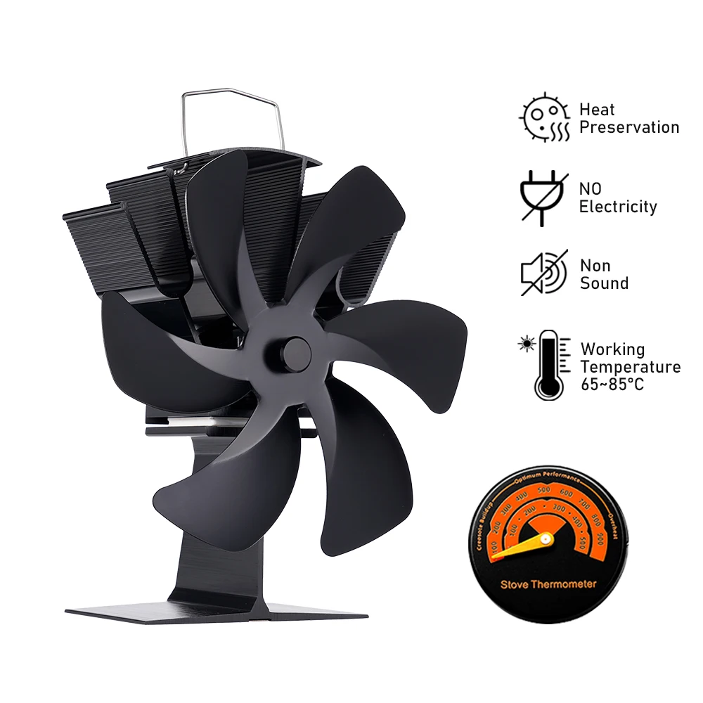 

Black Fireplace 6 Blade Heat Powered Stove Fan Log Wood Burner Eco Friendly Quiet Home Fireplace Fan Efficient Heat Distribution