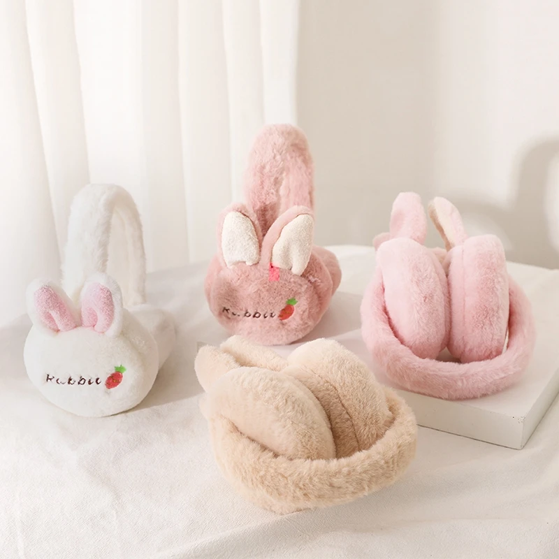 Kids Cute Headband Earlap Winter Outdoor Cartoon Rabbit Warm Earmuff Plush Thick Soft Adjustable Ear Cover Accessories for Girls