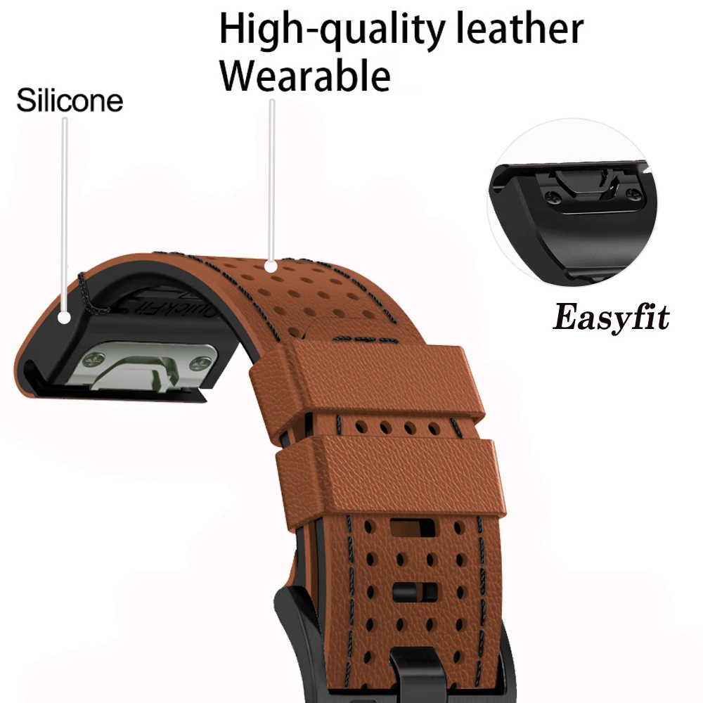 26/22m Leather Silicone Watch Strap For Garmin Fenix 7X 7 Pro 6X 6 Pro 5X 5 Plus Epix 2 945 935 955 QuickFit Bracelet Wristbands