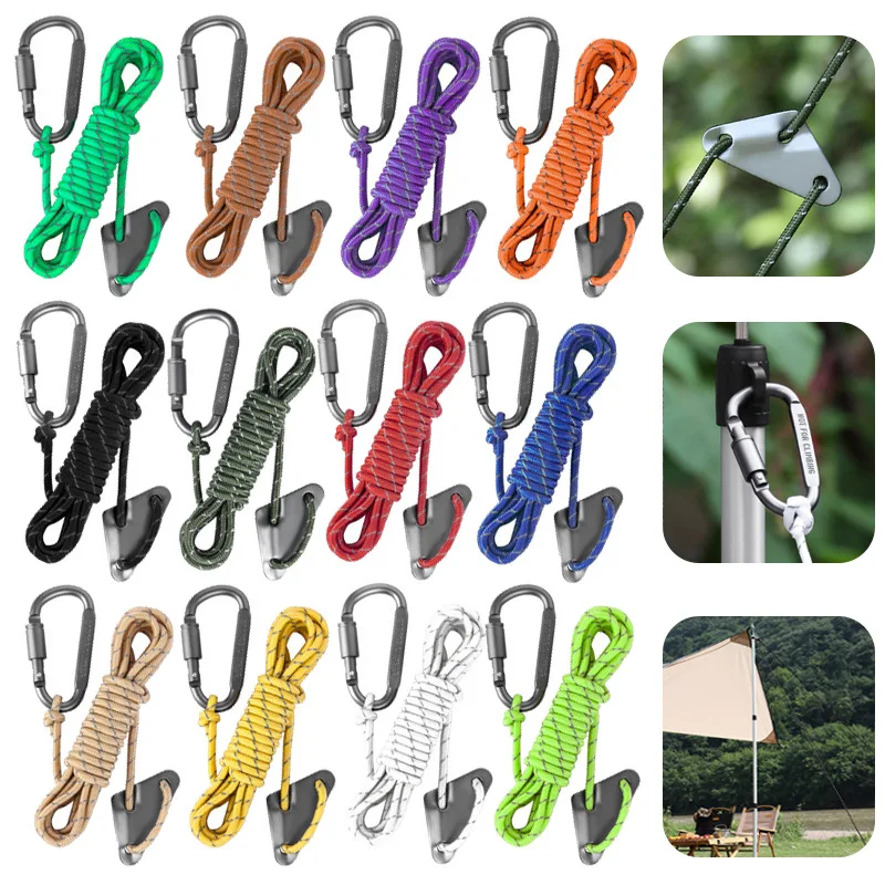 Tent rope 4mm bold reflective outdoor windproof 4m canopy fixed rope multi-functional extension rope with adjustment buckle