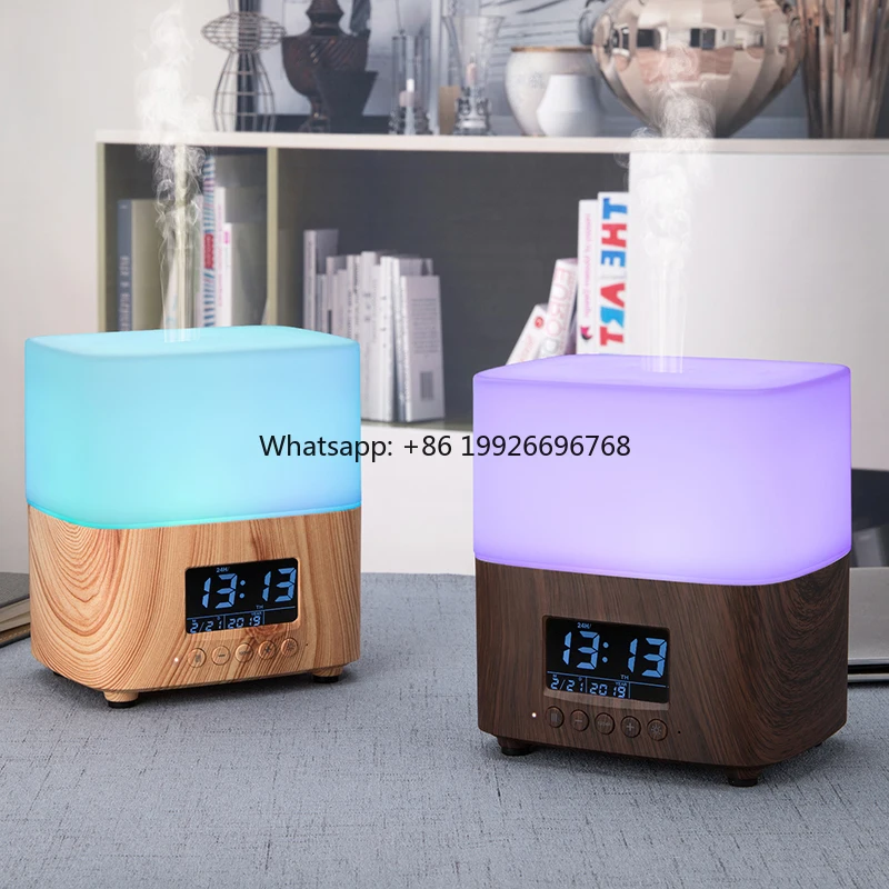 

New Products 2021 Unique Ultrasonic Cool Mist Aroma 500ml Electric Essential Oil Diffuser With LCD Alarm Clock manufacturer