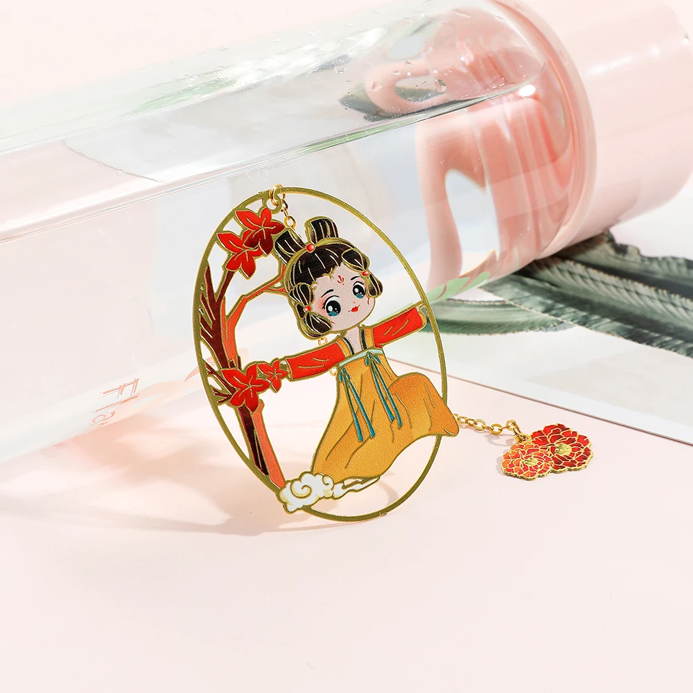 Vintage Tang Dynasty Cartoon Beauty Girls Bookmark Page Marker Dancer Tassels Reading Lovers Bookworm Gifts Study Stationery