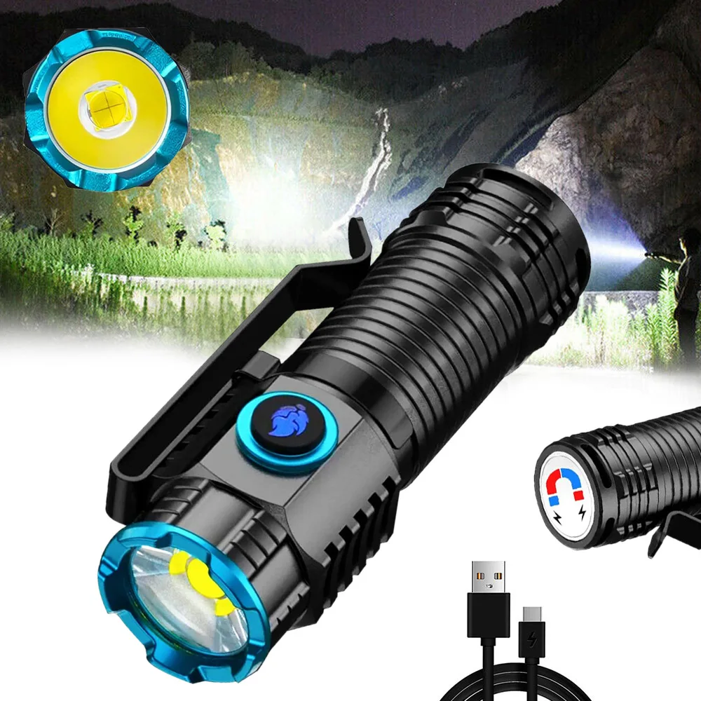 Powerful XHP50 LED Flashlight Mini EDC Pen Clip Torch with Tail Magnet Camping Fishing Emergency Flashlight Hat Clips Lights