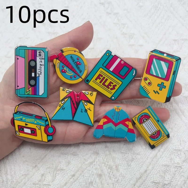 10pcs acrylic CD, cassette, game console, clothing pendant, DIY jewelry making earrings, necklaces, keychains, accessories