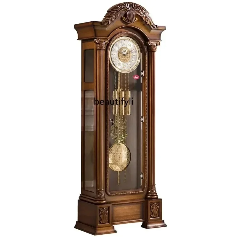 

German Hermle Movement European the Grandfather Clock Mechanical Living Room Clock Solid Wood Carved Classical Coppe