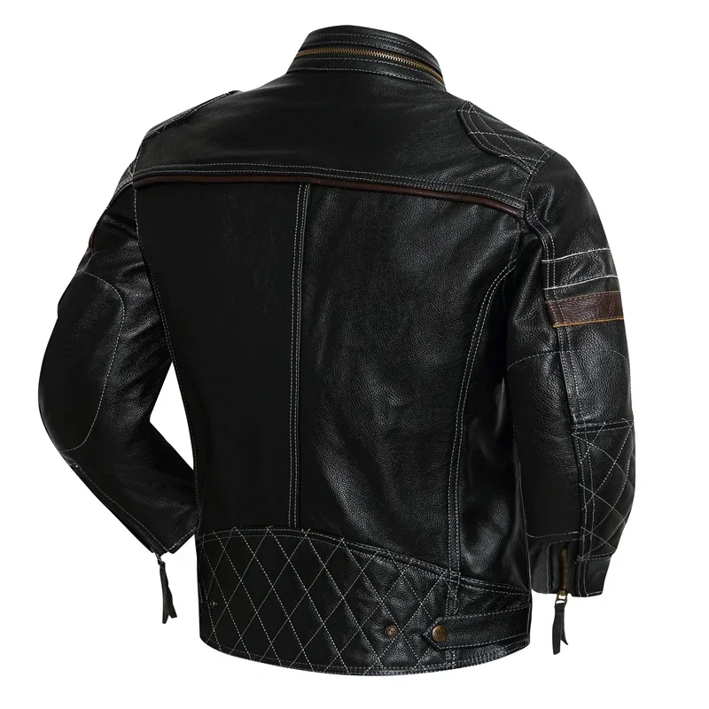 Motorcycle Jackets Protectives Men Leather Jacket Genuine Cowhide Motor Biker Coat Riding Clothes Chaquetas Cuero Para Hombre