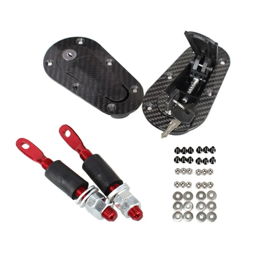 Universal Car Hood Lock Pin Kit – Carbon Fiber Engine Bonnet Latch Quick Release Racing Security Lock with Key for Most Vehicles