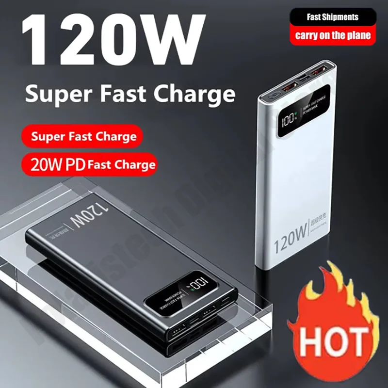 200000mAh 120W Power Bank Super Fast Charging Ultra-high Capacity Digital Display External Battery Power Bank For iPhone Xiaomi