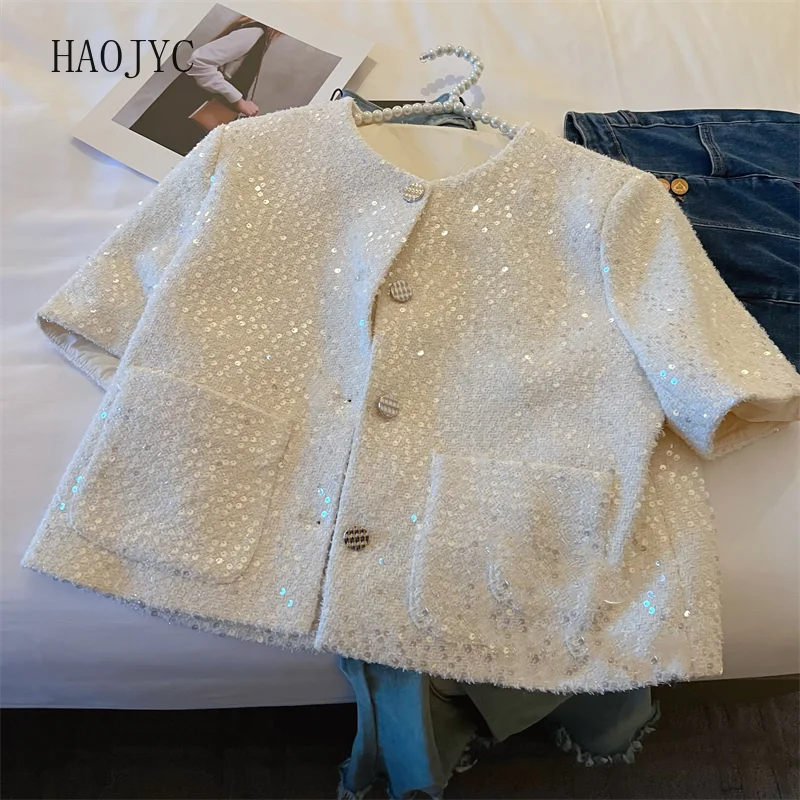 

Summer French sequined short-sleeved jacket women's Xiaoxiangfeng 2023 new high-end top casual short trendy