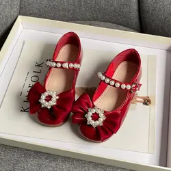 Zapatos Mary Jane con lazo y perlas para niña, mocasines de plataforma, versátiles, sencillos, informales, a la moda, novedad de 2023