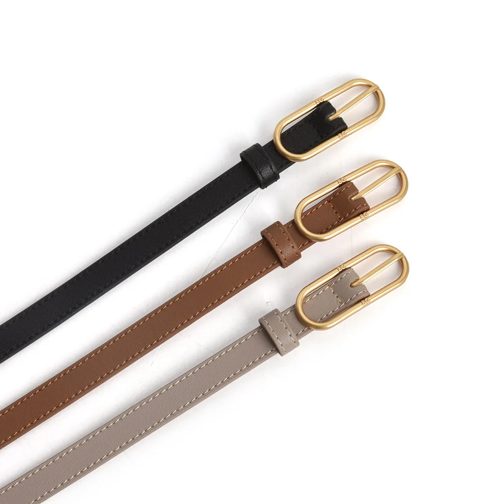 Simple and fashionable texture cowhide needle buckle thin belt for women, retro and trendy versatile dress, jeans belt