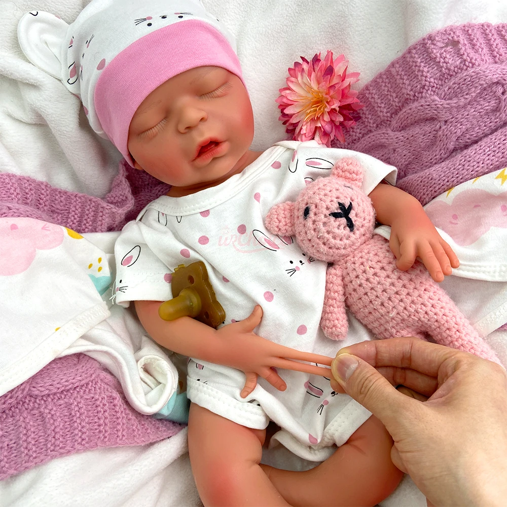 

18inch Asleep Girl Full Solid Silicone Reborn Baby Hand Painted Weighted Body Newborn Doll Realistic Skin Washable Bebe for Gift