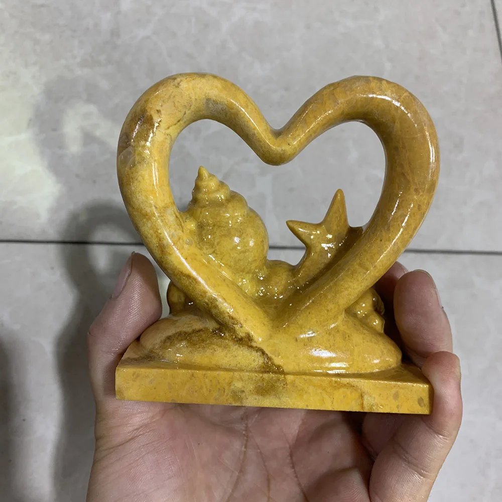 Wholesale Natural Yellow Jade Heart Shell Star Figurine - 10cm Handcrafted Gemstone Ocean Theme Statue Collectible