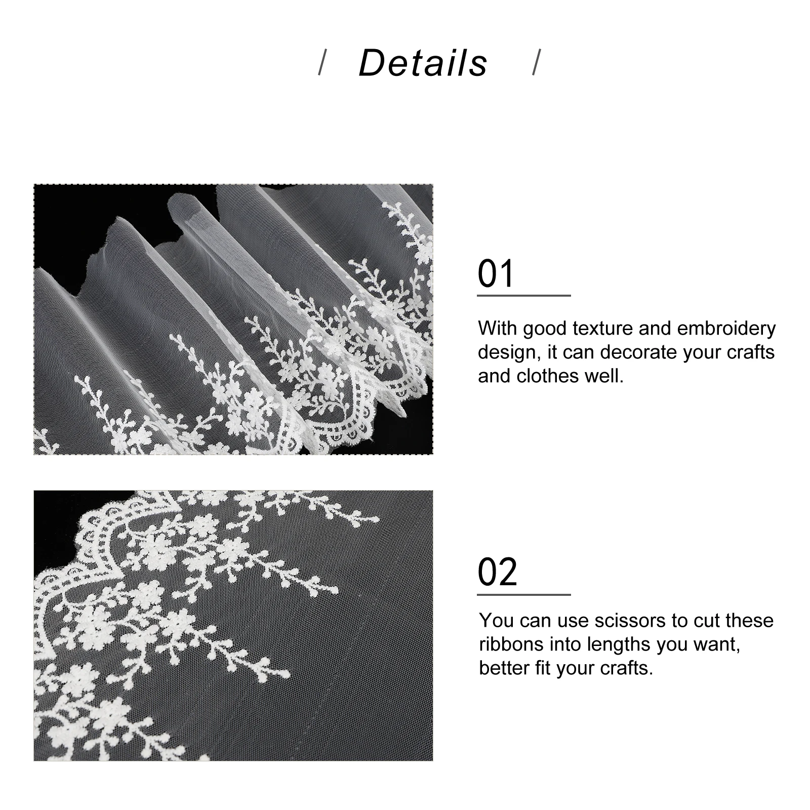 

White Embroidered Lace Trim Ribbon for DIY Crafts Clothes Decor Wide Flower Seam Sewing Accessory Milk Silk Durable