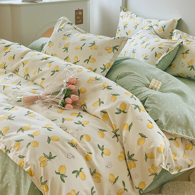 New Style Fresh Pure Cotton Matte Four Piece Set, Thickened Washed Cotton Bed Sheets, Duvet Cover, Dormitory Three Piece Bedding