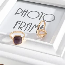 Trendy Design European and American Fine Style Jewelry Natural Stone Square Simple Alloy Rings For Women Exquisite Jewelry Gift