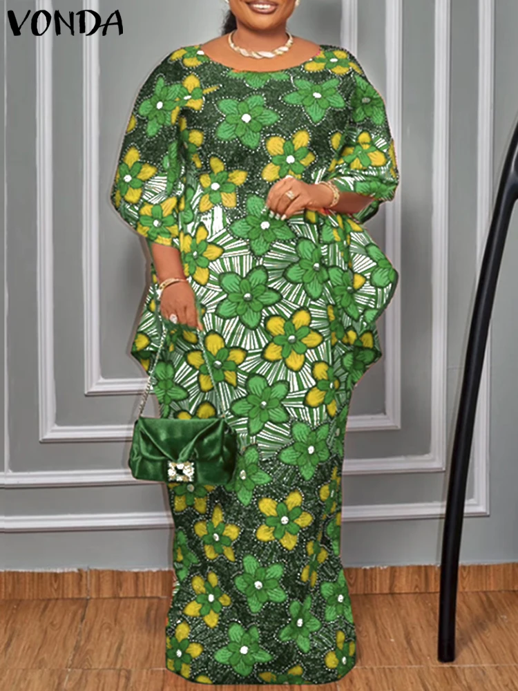 

VONDA Women Bohemian Maxi Dress Vintage Printed Long Vestidos 2025 Summer Party Sundress Loose Casual O-Neck Robe Oversized