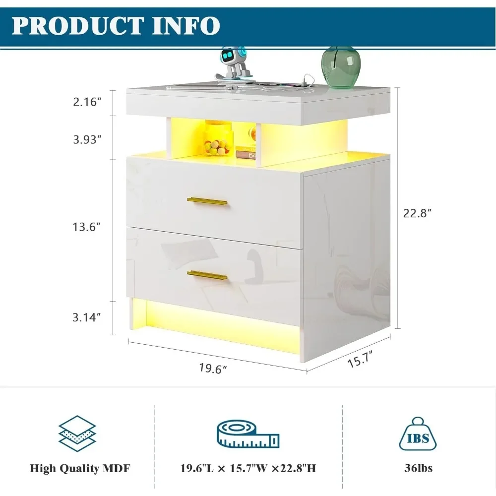 Table de nuit à haute brillance avec lumières LED automatiques RVB