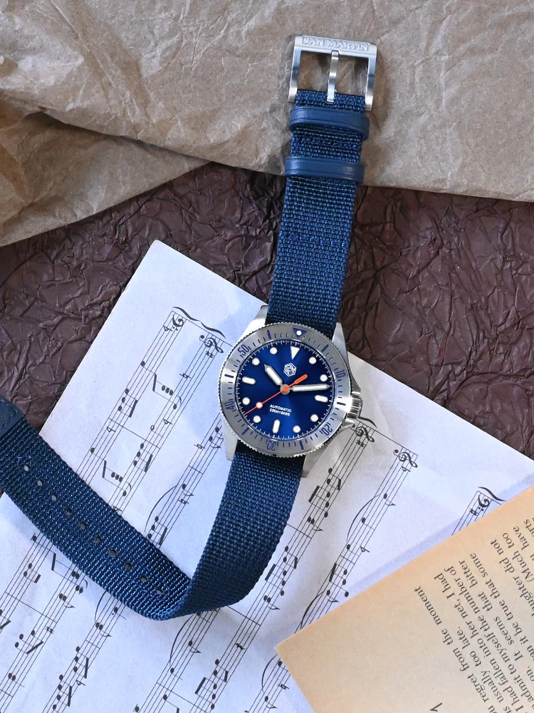 San Martin 20mm High Density Premium Nylon Watchband For Watch With Lug Width Solid Steel Pin Buckle Retro Leather Loops SN0105 - Image 2