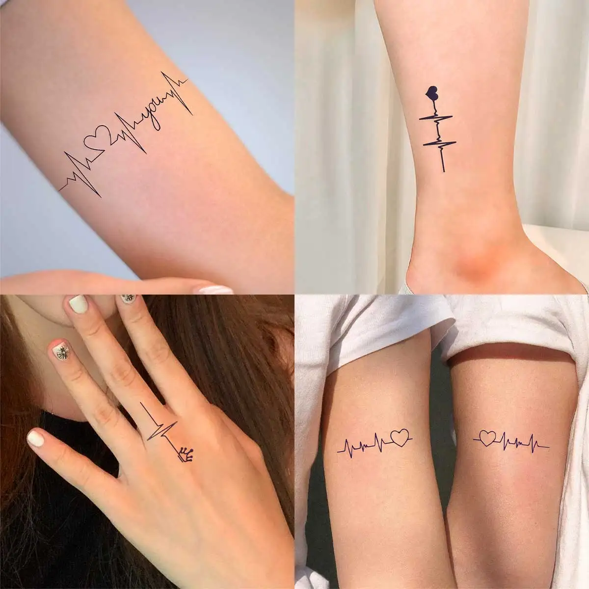 TATTOO 1pc Temporary Electrocardiogram Shape Tattoo Sticker For Women Men Waterproof Angel Wings Tattoo Stickers Black Body Art