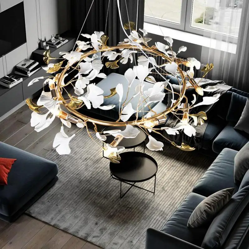 Modern Ginkgo Leaf Crystal Led Chandelier Kitchen Table Dining Living Room Bedroom Bar Gold Branches