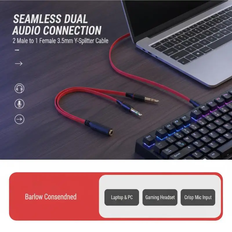 3.5mm 2Male to 1Female Audio Splitter Adapter Cable, Headset Mic Cord For Computer Laptop Gaming Headphone Connection