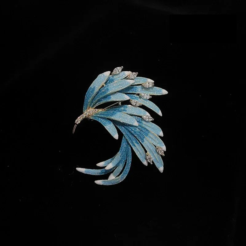 Luxury designer jewelry Chinese style brooches for women Vintage Enamel Elegant Gradient Phoenix Tail Feather Shiny broche