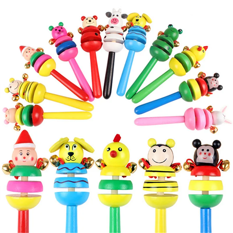 Creative Baby Animal Hand Rattles Children's Wooden Cartoon Animal Rattles Baby Early Learning Puzzle Musical Instrument Toys